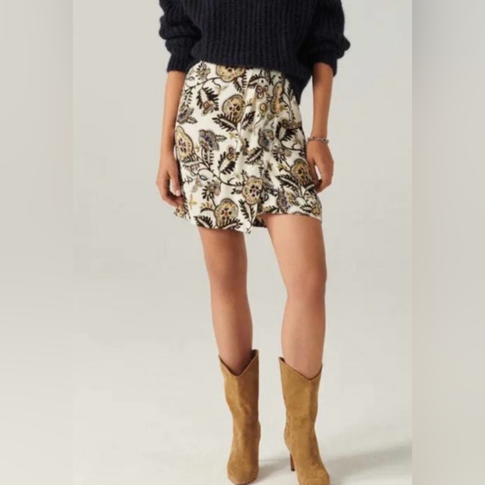 BA&SH Venise floral-print crepe mini wrap skirt Sz Small